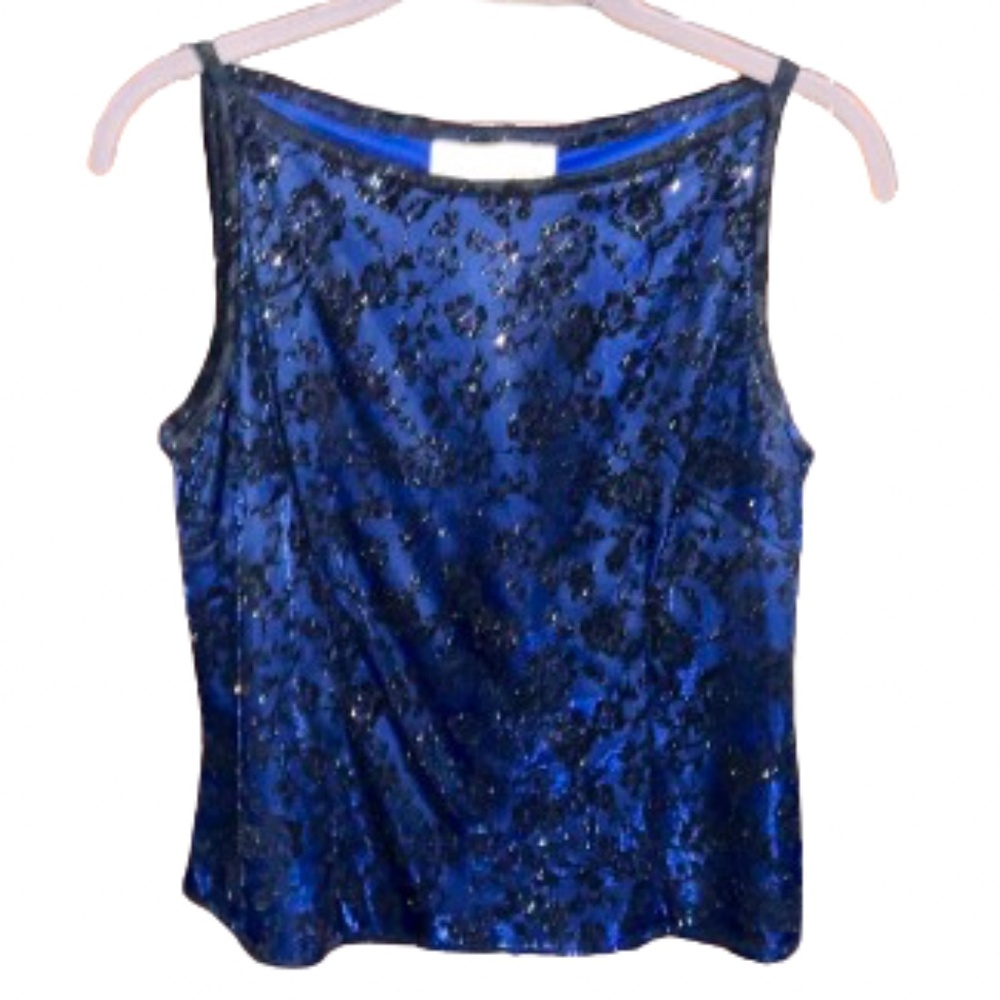 Jeanne Alexander Metallic Blue Sleeveless Top Sz M
